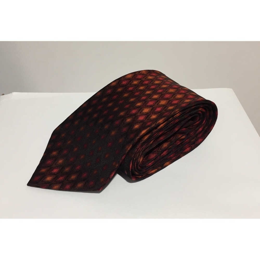 Saxony Tie Red Orange Multicolor Unique Pattern 100% Silk Stain Resistant Rare